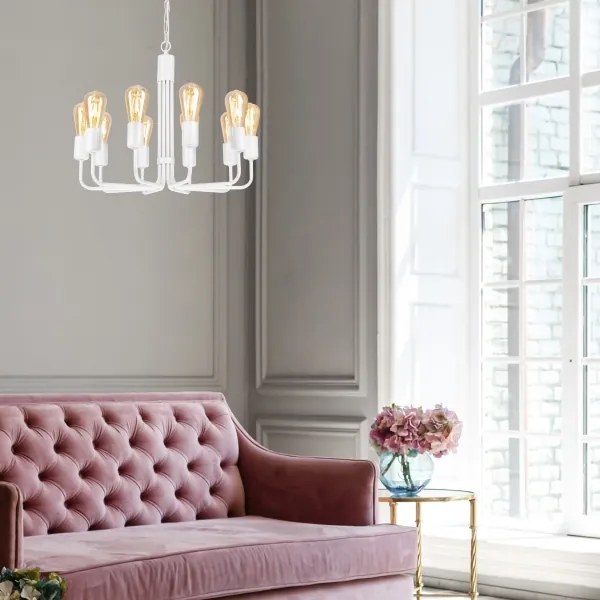 Lustră pe lanț TIFFANY 10xE27/60W/230V albă