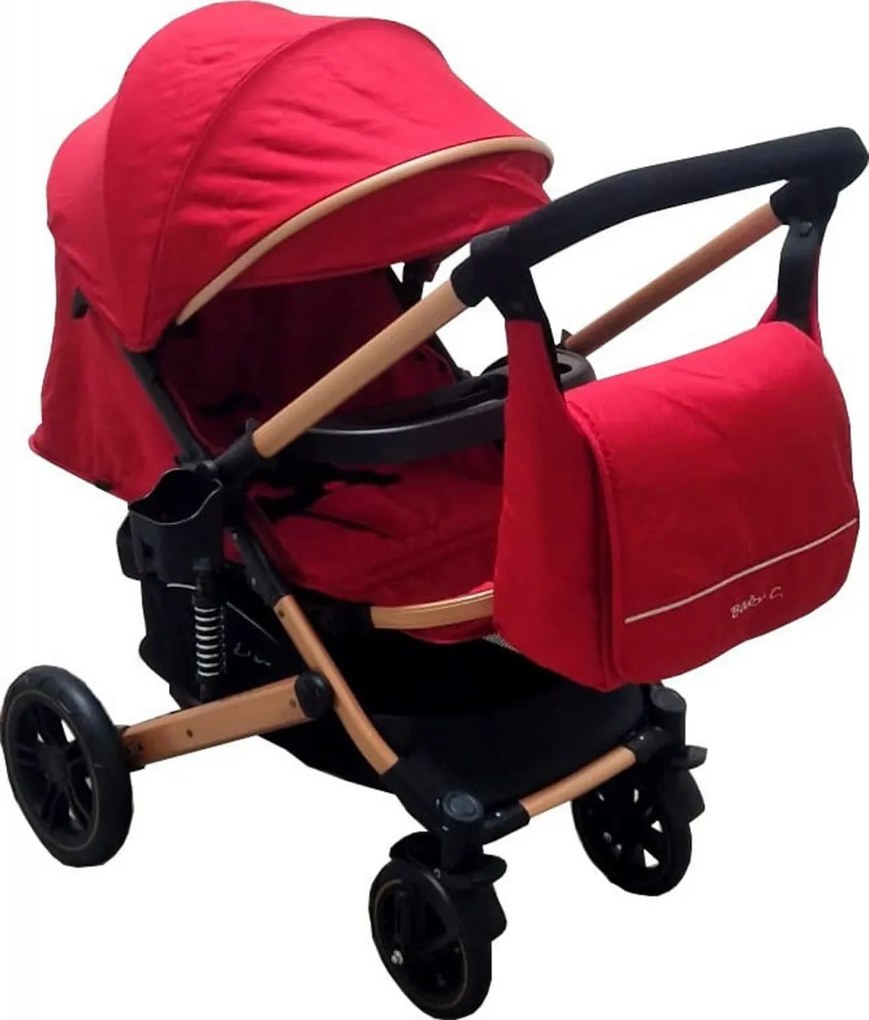 Carucior nou nascuti 2 in 1 BABY CARE™ PRO 512, Cu geanta bebe inclusa, Suspensii, Cadru aluminiu Gold, Maner reversibil, Spatar reglabil in 5