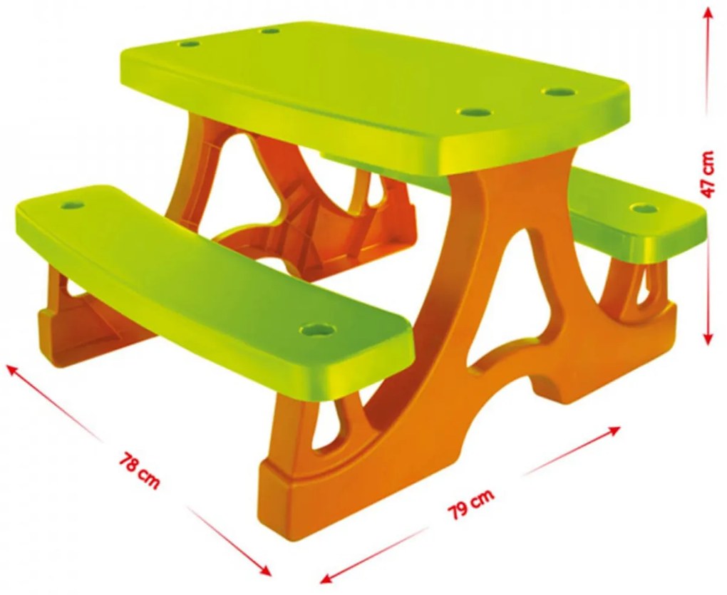 Masuta copii cu bancuta din plastic aditivat Novokids™ Picnic Table, Pentru interior si exterior, Dimensiuni 79x78x47 cm , Suprafata antiaderenta,