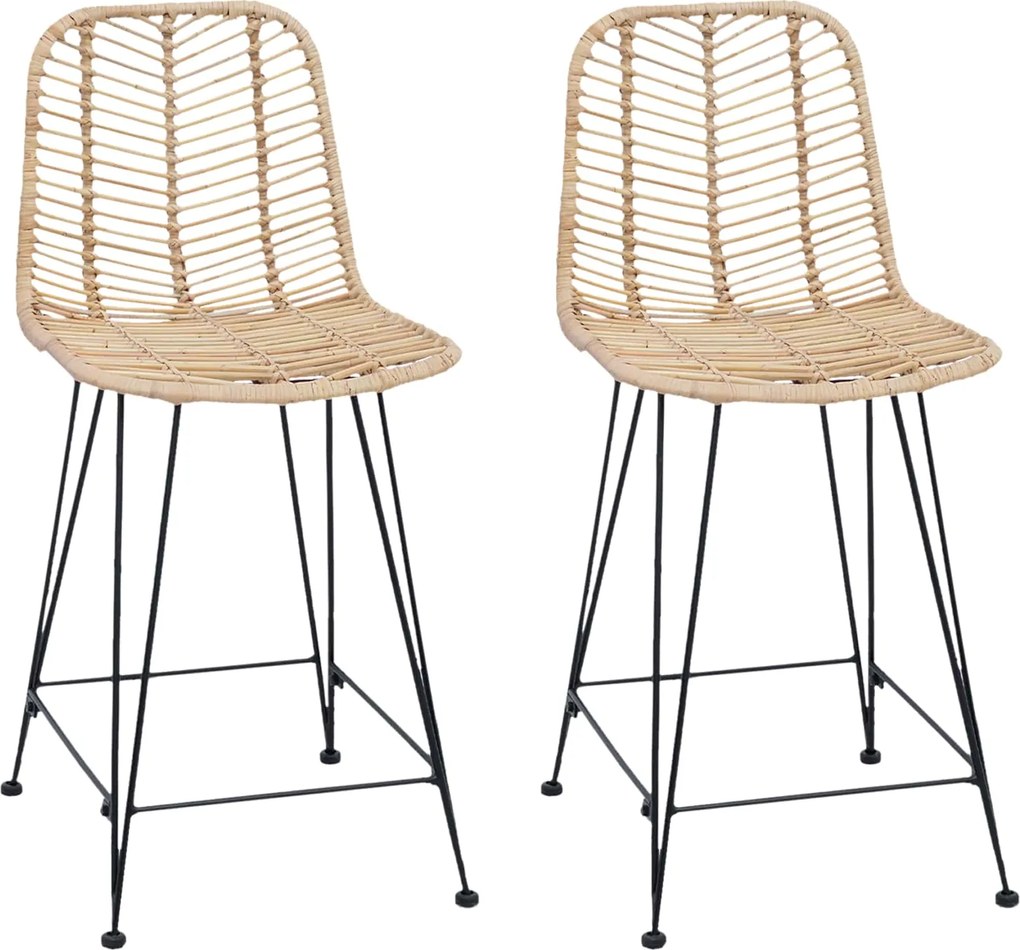 vidaXL Scaun Bar 2 pcs natural 44,5 x 54,5 x 97,5 cm Ratan și Fier