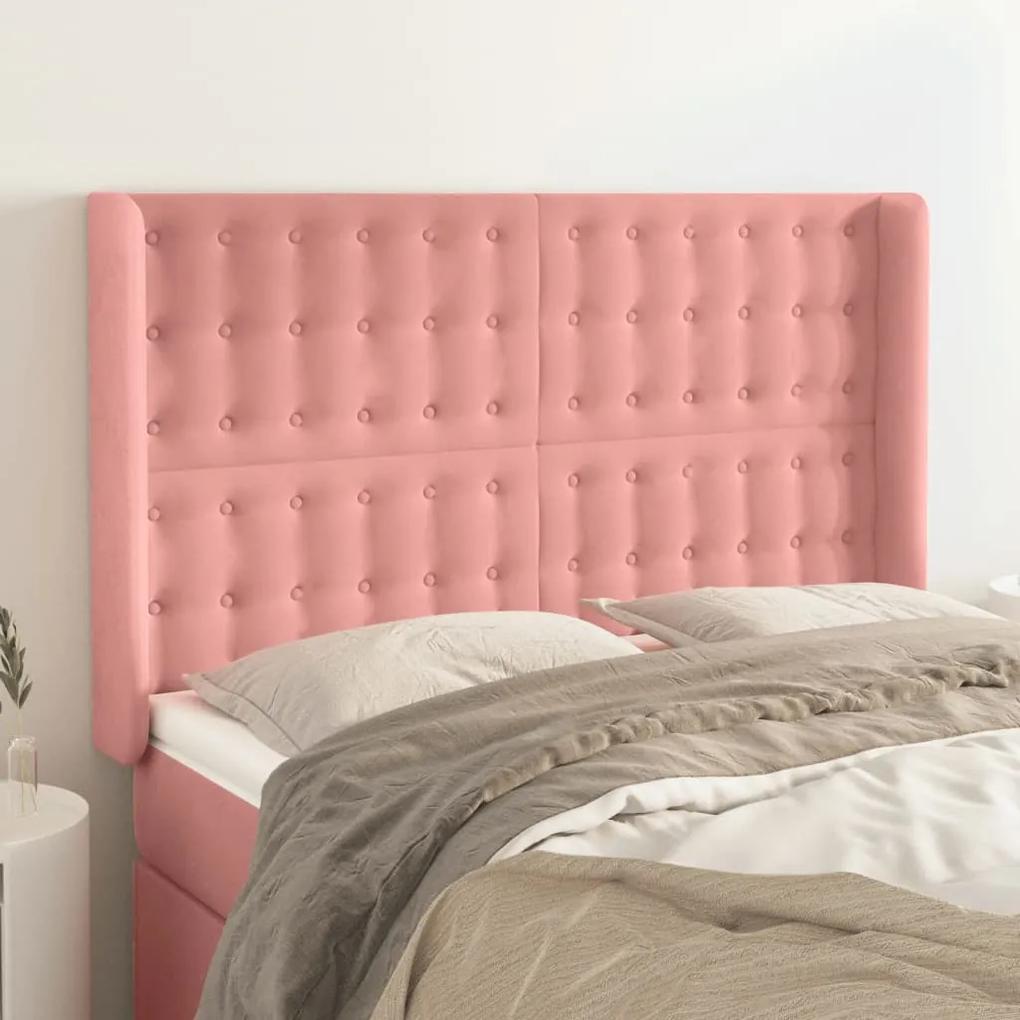 3120067 vidaXL Tăblie de pat cu aripioare, roz, 147x16x118/128 cm, catifea