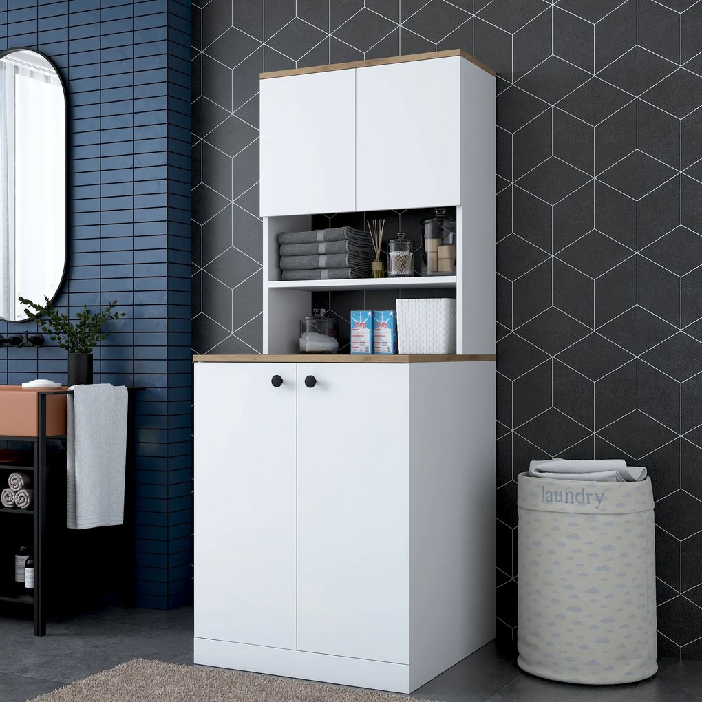 Dulap de baie Karoline 102 (Alb + Nuc). 1073339