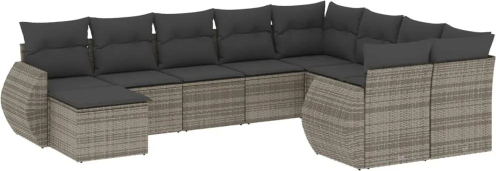 vidaXL Set mobilier de grădină cu perne, 10 piese, gri, poliratan