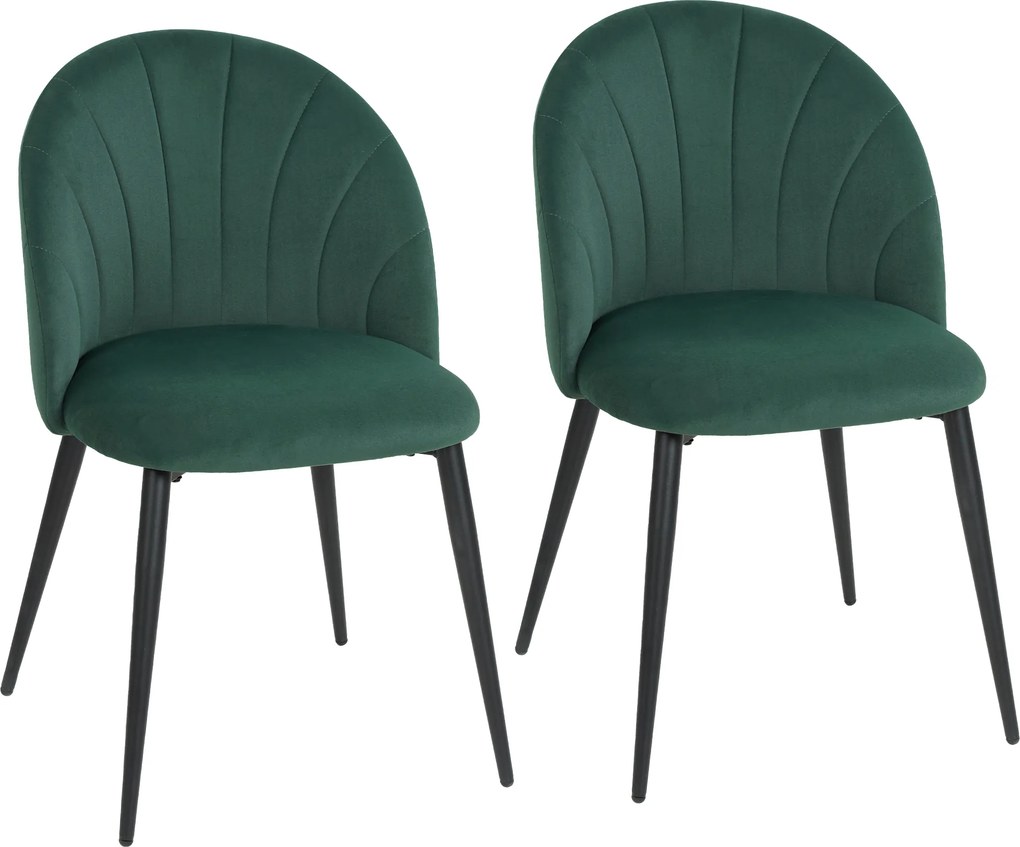 HOMCOM Set de 2 Scaune de Sufragerie din Catifea, Scaune Bucătărie cu Spătar Curbat în Formă de Scoică, Picioare din Metal, Stil Nordic, Scaun Tapițat pentru Bucătărie, Dormitor, Cameră de Zi, Verde Închis | Aosom Romania