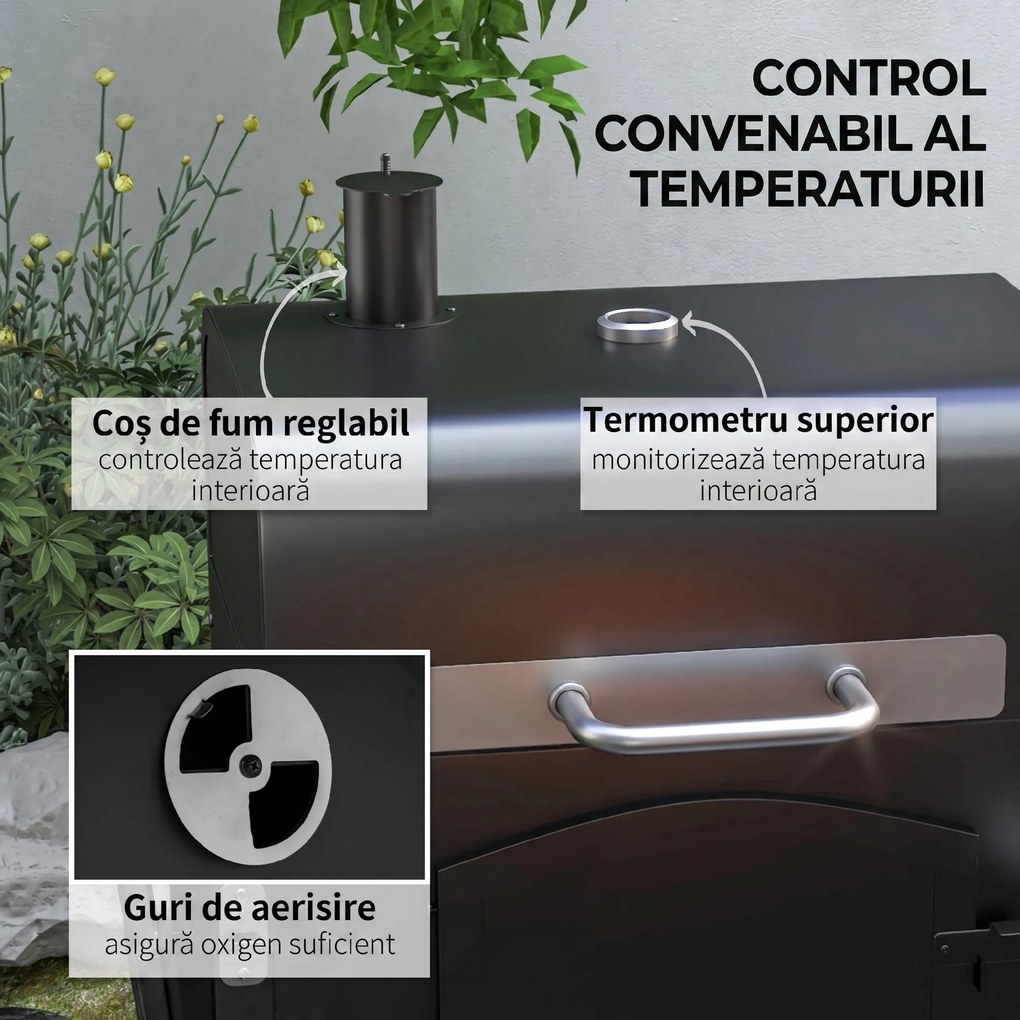 Outsunny Charcoal BBQ Grill and Smoker Combo w/ Adjustable Height, Folding Shelves, Thermometer, and Wheels | Aosom Romania