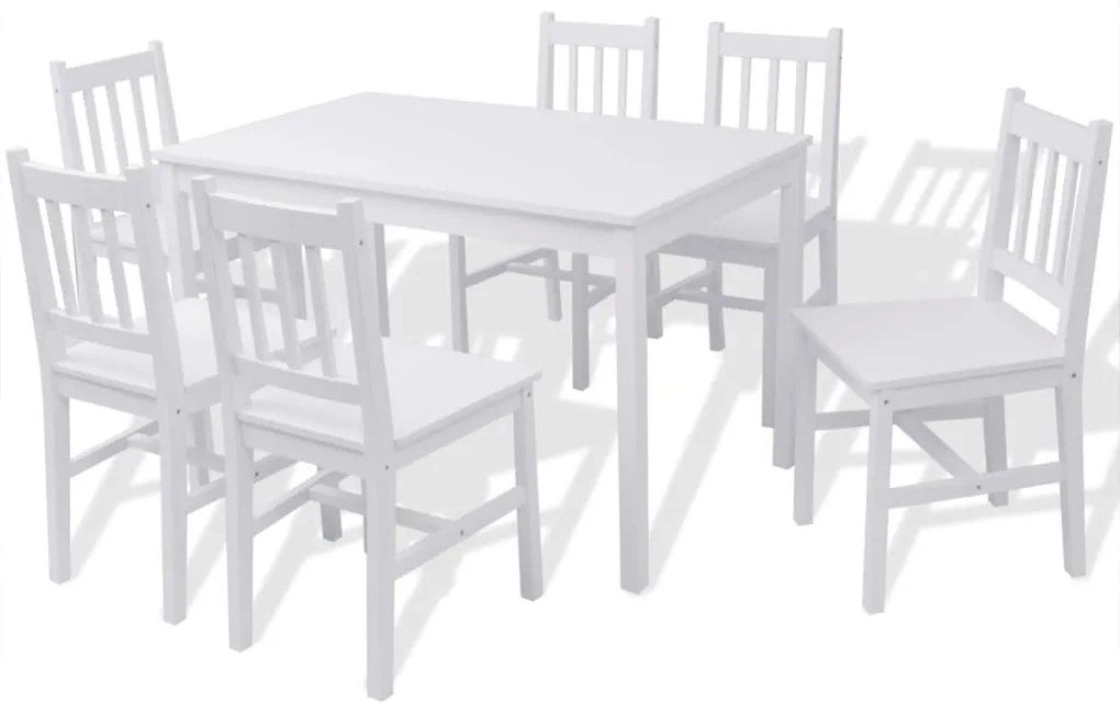 Set masa si scaune din lemn de pin, 7 piese, alb Alb, 7
