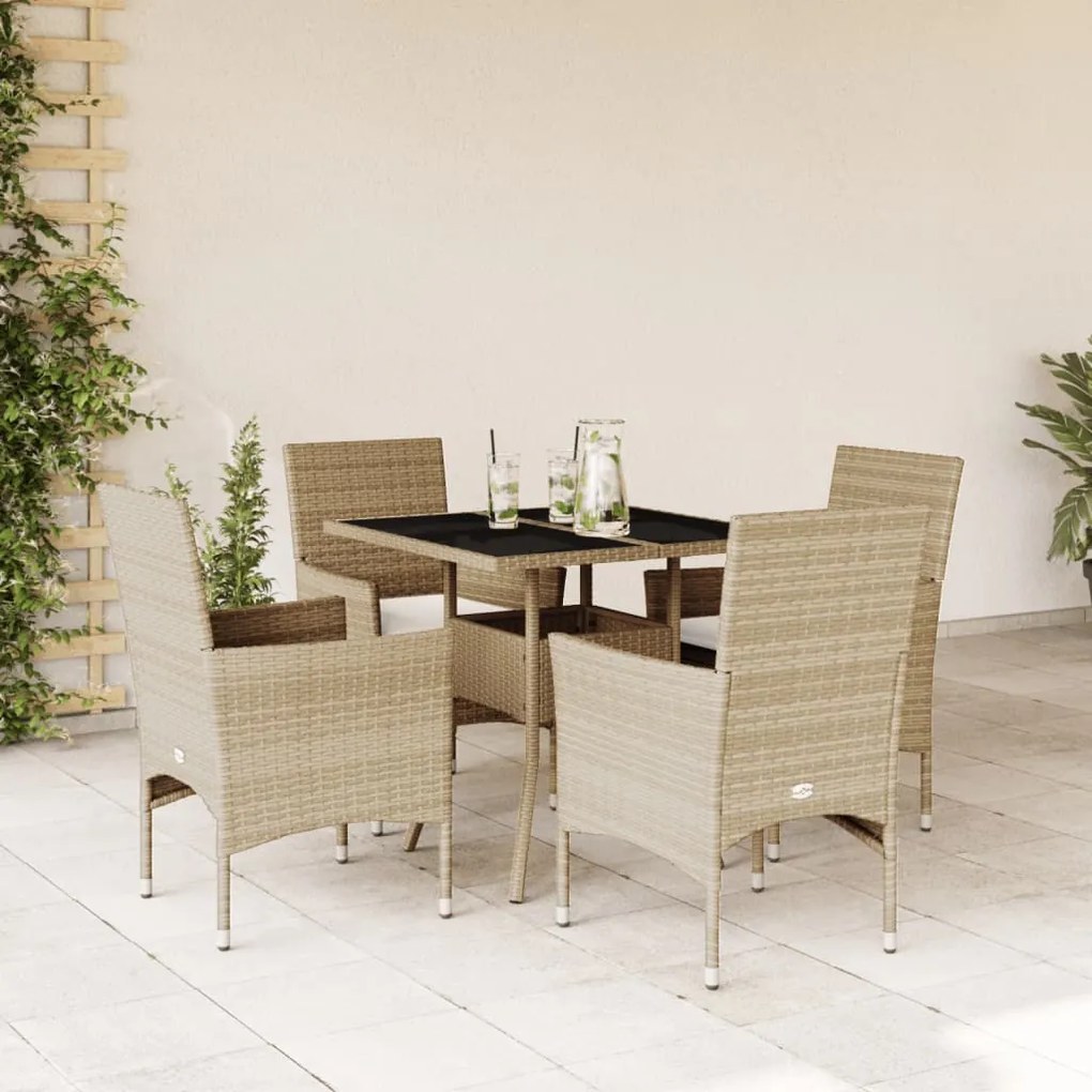 vidaXL Set mobilier de grădină cu perne 5 piese bej poliratan &amp; sticlă