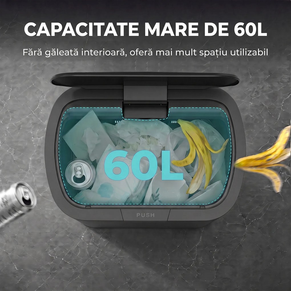 HOMCOM Coș de gunoi dreptunghiular 60L din oțel inoxidabil cu capac, închidere amortizată, fixare sac, argintiu | Aosom Romania