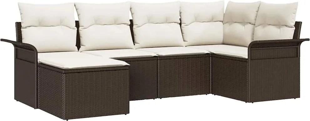 vidaXL Set de canapele pentru grădină cu pernă 6 pcs Maro Rattan poli