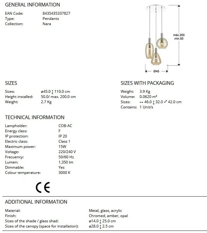 Lustra LED suspendata design modern Nara 3L