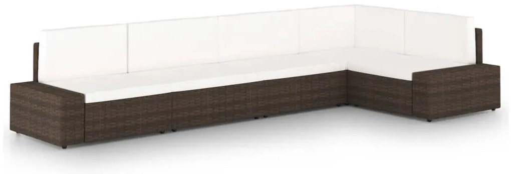 vidaXL Set mobilier de grădină cu perne, 5 piese, maro, poliratan