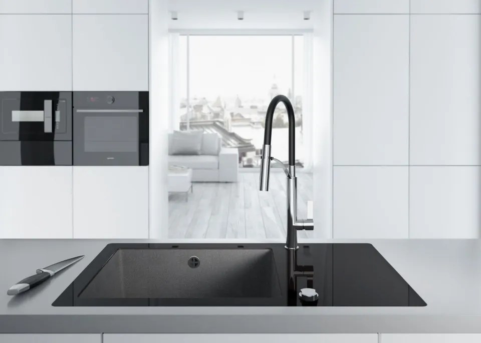 Baterie bucatarie extractabila finisaj crom-negru Gerbera BGB_B720