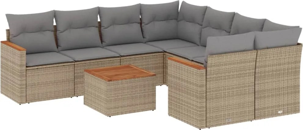 vidaXL Set canapele de grădină, 9 piese, cu perne, bej, poliratan