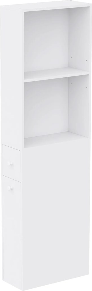 HOMCOM Dulap Baie Slim cu Organizator Glisant pe Roți, Sertar și Raft Reglabil, MDF, 18 x 40 x 135 Cm, Alb | Aosom Romania