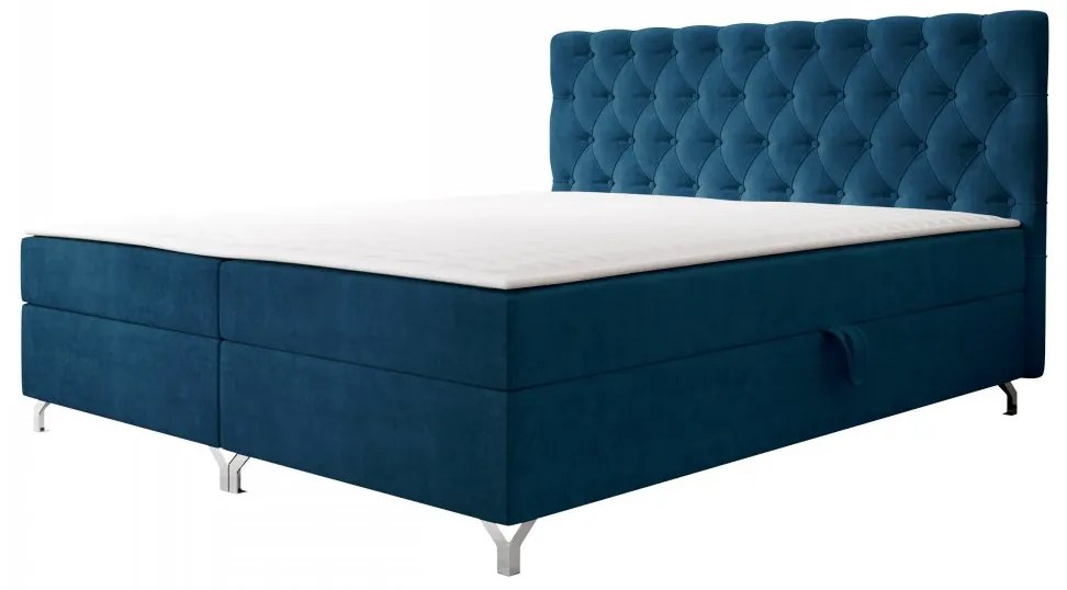 Pat matrimonial 140 cm Jenaks 2 (albastru) (cu somieră și saltea) (cu sp. depozitare). Promo -17%. 1104145
