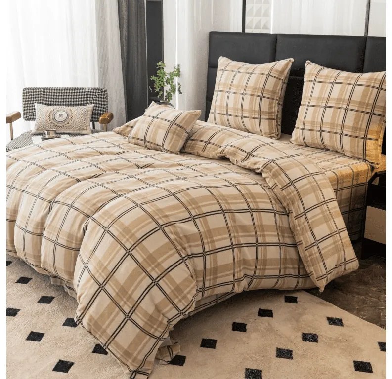 Lenjerie de pat din microplus PLAID crem Dimensiunile lenjeriei: 2 buc 70 x 90 cm | 200 x 220 cm