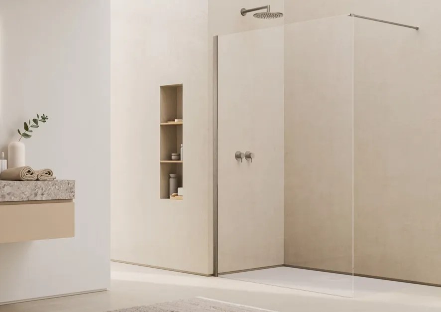 Paravan dus sticla walk-in 90x200 cm, bronz periat, sticla 8 mm, Ronal Easy 900x2000 mm, Bronz periat