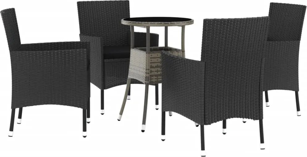 vidaXL Set bistro de grădină cu perne, 5 piese, negru, poliratan