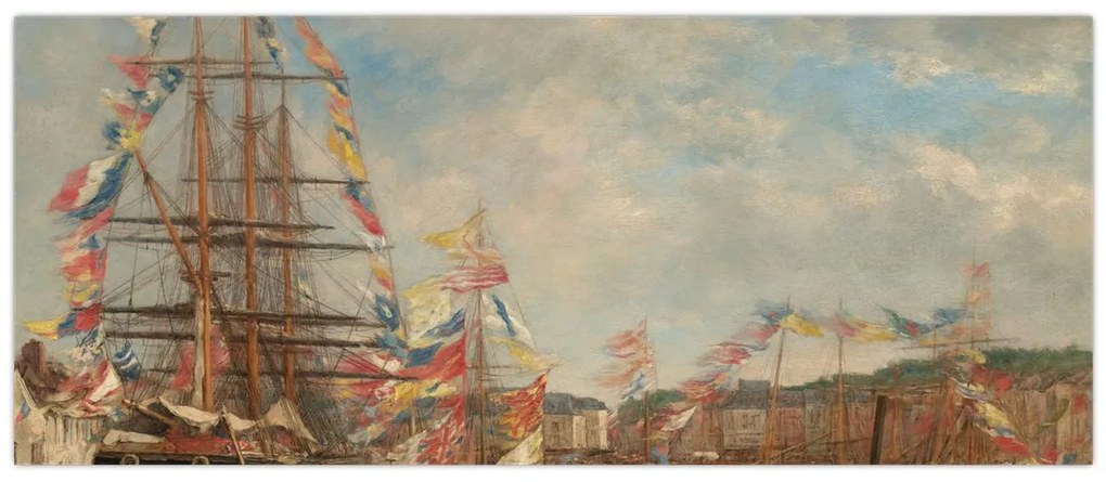 Tablou - Eugène Boudin, Festival in the Harbor of Honfleur, reproducere (120x50 cm)