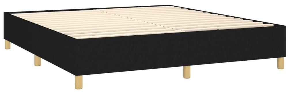 Pat box spring cu saltea, negru, 160x200 cm, textil Negru, 160 x 200 cm, Benzi orizontale