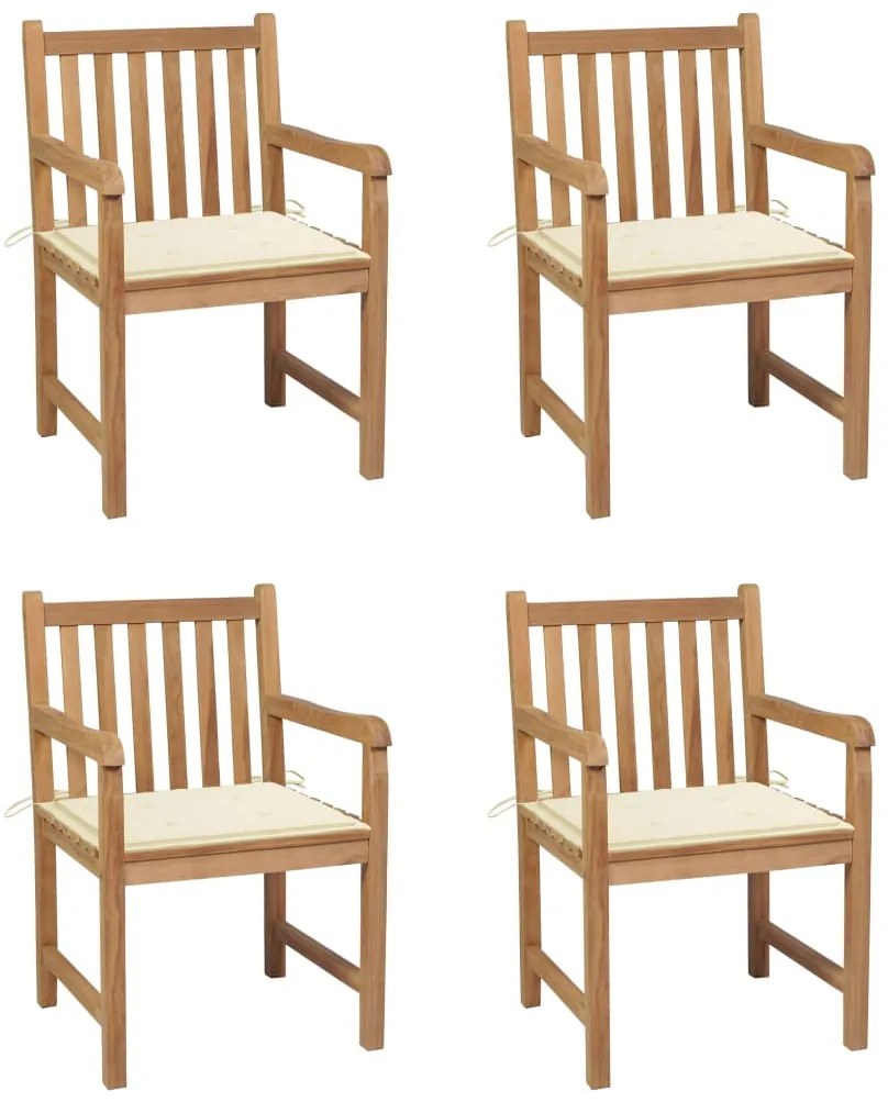 vidaXL Scaune de grădină cu perne crem, 4 buc., lemn masiv de tec