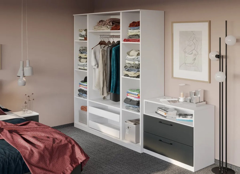 Set Dormitor alb cu gri - Mara - Pat tapitat Configuratia 15