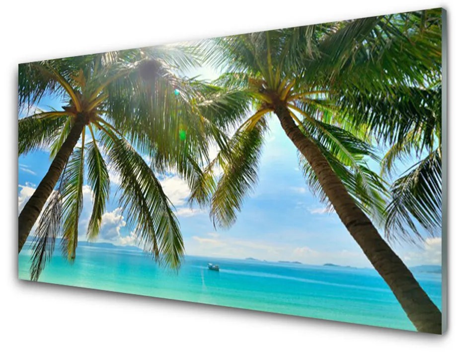 Panou sticla bucatarie Palm Sea peisaj copac Maro Verde Albastru