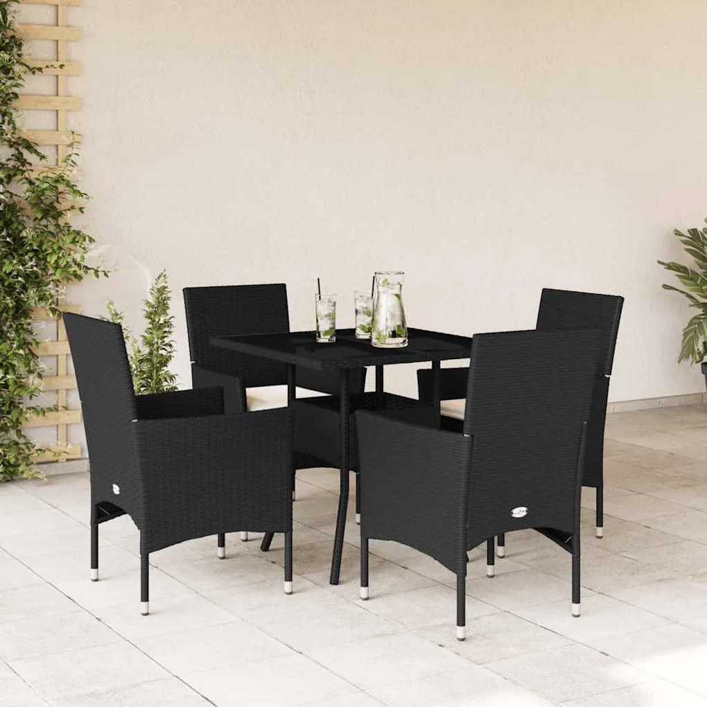 vidaXL Set mobilier de grădină cu perne 5 piese negru poliratan&amp;sticlă
