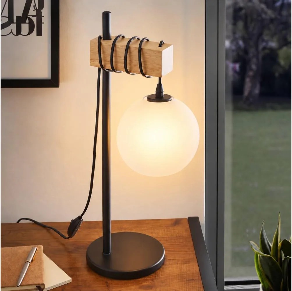 BRILAGI - Lampă de masă WOOD GLASS 1xE27/40W/230V maro/negru/alb