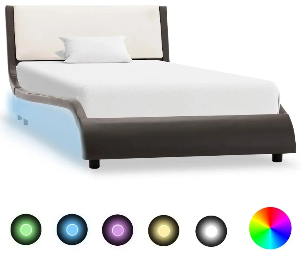 Cadru de pat cu LED, gri si alb, 90x200 cm, piele ecologica Gri si alb, 90 x 200 cm