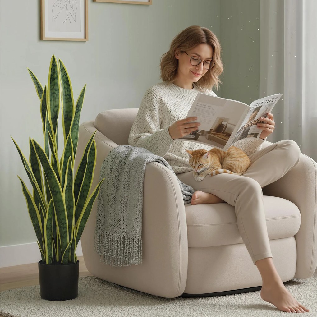 Outsunny Sansevieria Artificială în Ghiveci, Plantă Falsă pentru Interior și Exterior cu 21 de Frunze Modelabile, Ø20x90 cm | Aosom Romania