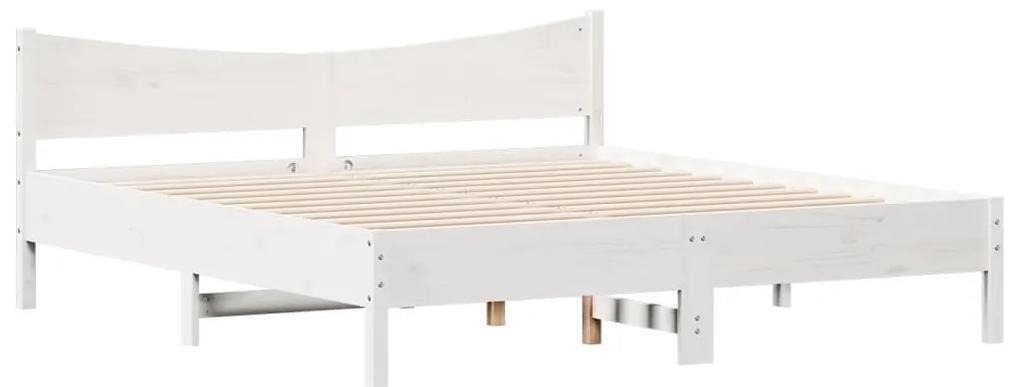 3216361 vidaXL Cadru de pat cu tăblie, alb, 180x200 cm, lemn masiv de pin