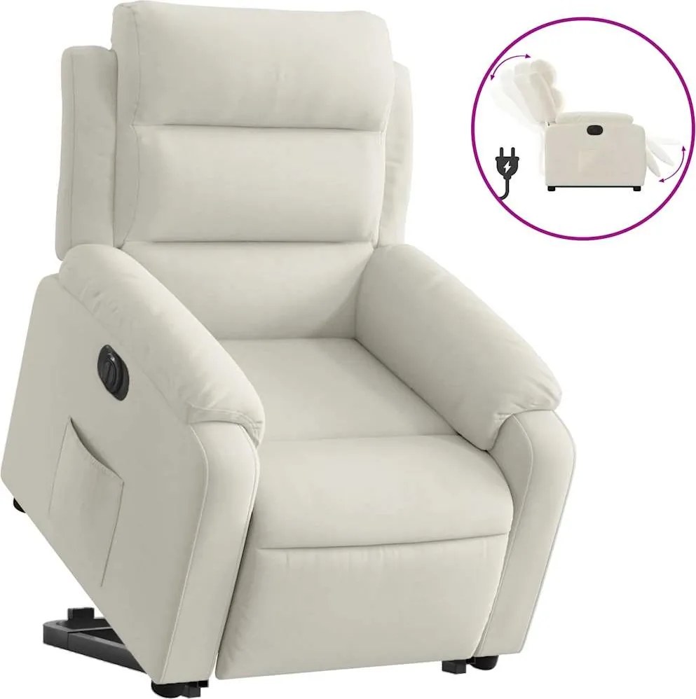 vidaXL Fotoliu electric rabatabil cu ridicare, crem, catifea