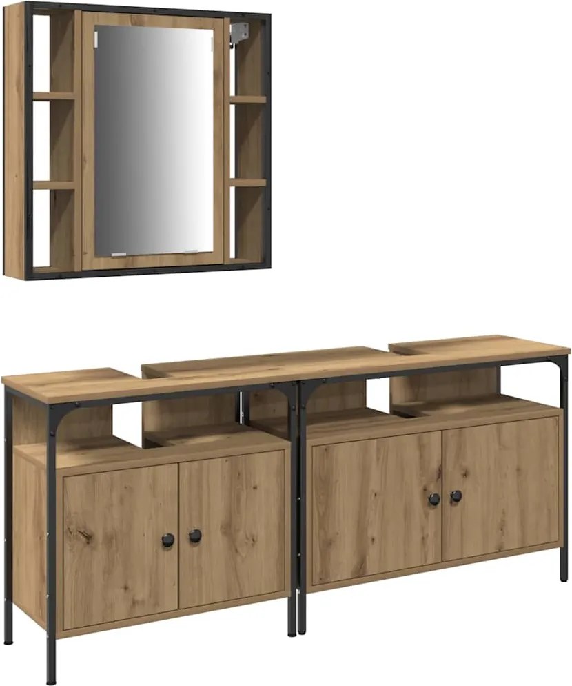 vidaXL Unități de vanitate pentru baie cu ușă 3 pcs Maro Lemn compozit