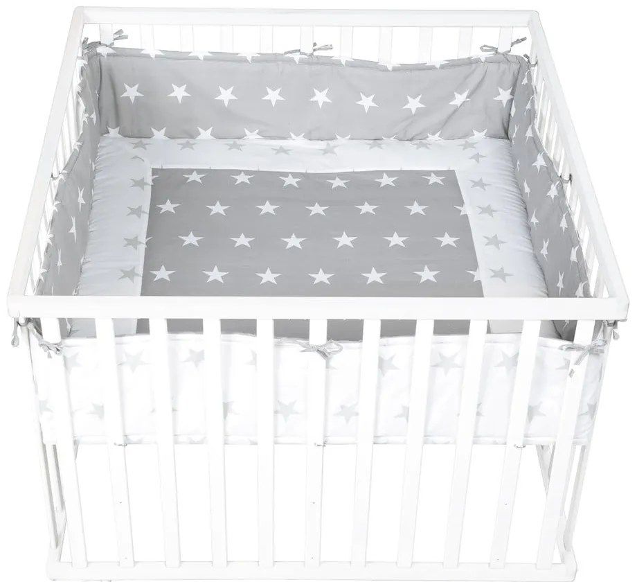 Apărătoare pentru pătuț alb/gri din amestec de bumbac 96 cm Little Stars – Roba