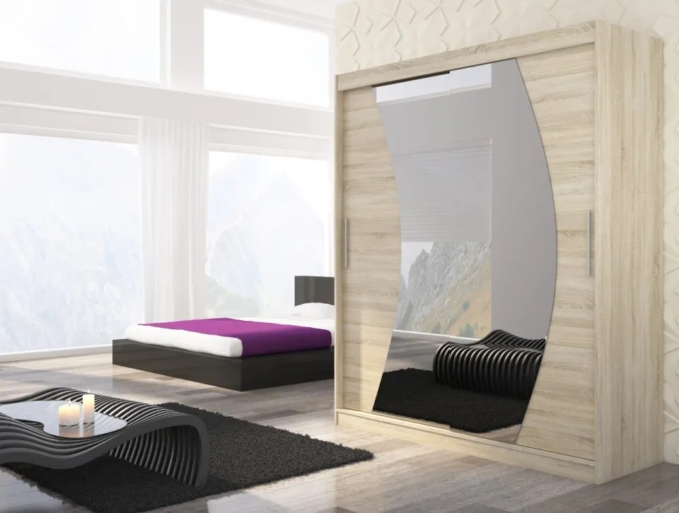 Dulap cu usi glisante si oglinda 180x215 cm, Dolores, ADRK Furniture (Culoare: Sonoma)