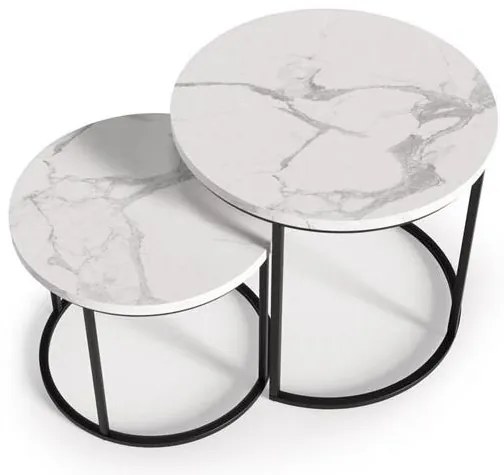 Set 2 buc. masă de cafea metalică Owen (Marmură albă + Negru). 1049075