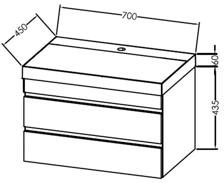 Set mobilier și lavoar suspendat, Kolpasan, Naomi, cu 2 sertare, 70 cm, alb