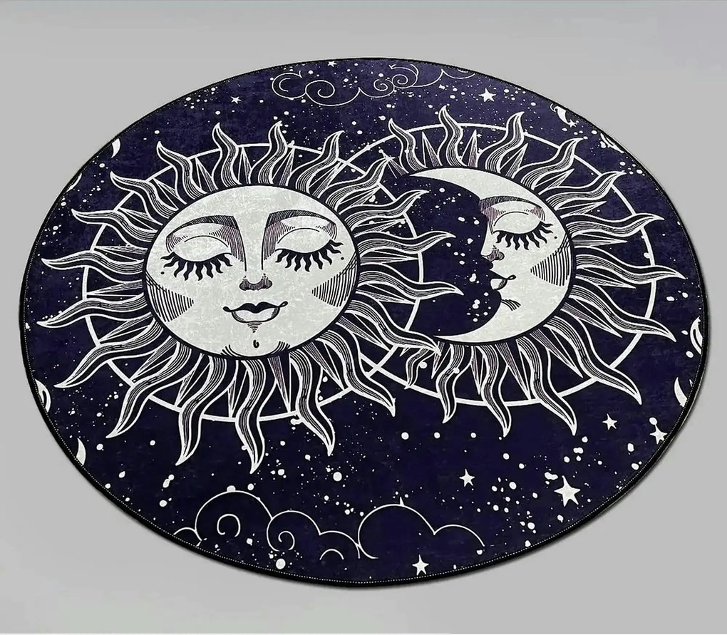 Covoras baie ATEN DJT, 80x80 cm, forma rotunda, poliester, albastru in