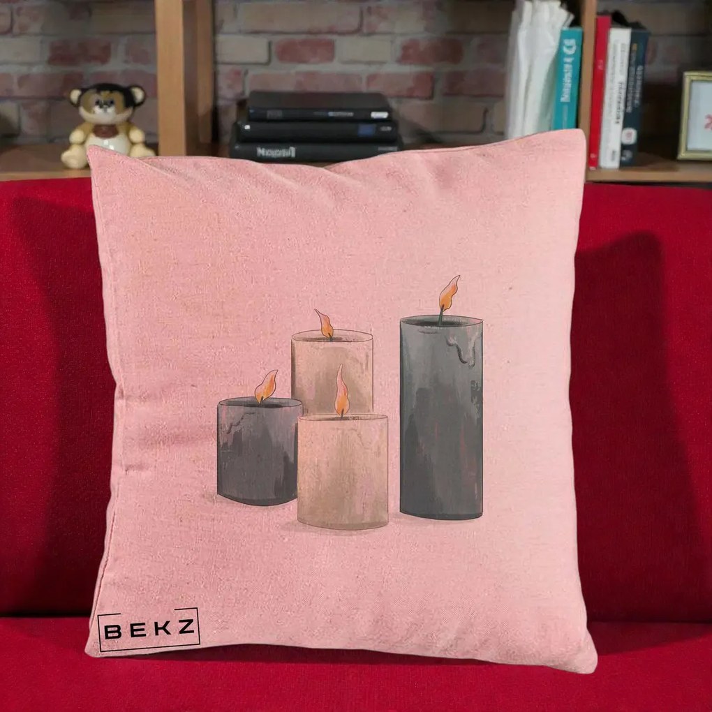 Perna Decorativa Lumanari Hygge Alb-Verde, 40x40 cm, Roz, Husa Detasabila, Perna Inclusa, BEKZ®