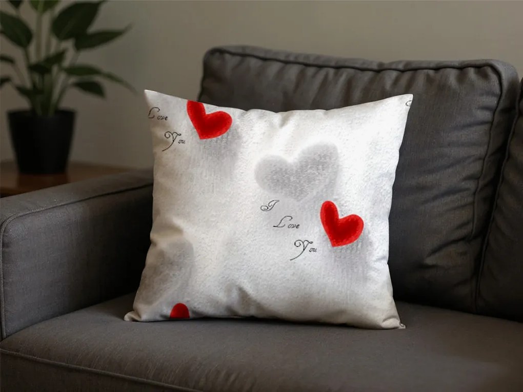 Set de 2 bucati huse decorative pentru perna din microfibra HEARTIZIA 45x45 cm, gri deschis