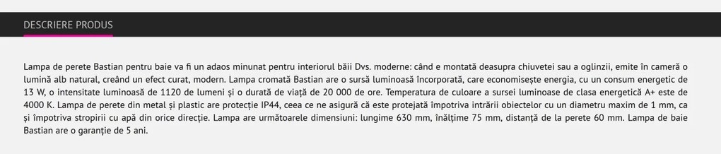 Aplica perete LED pentru oglinda baie IP44 Bastian 5781 RX