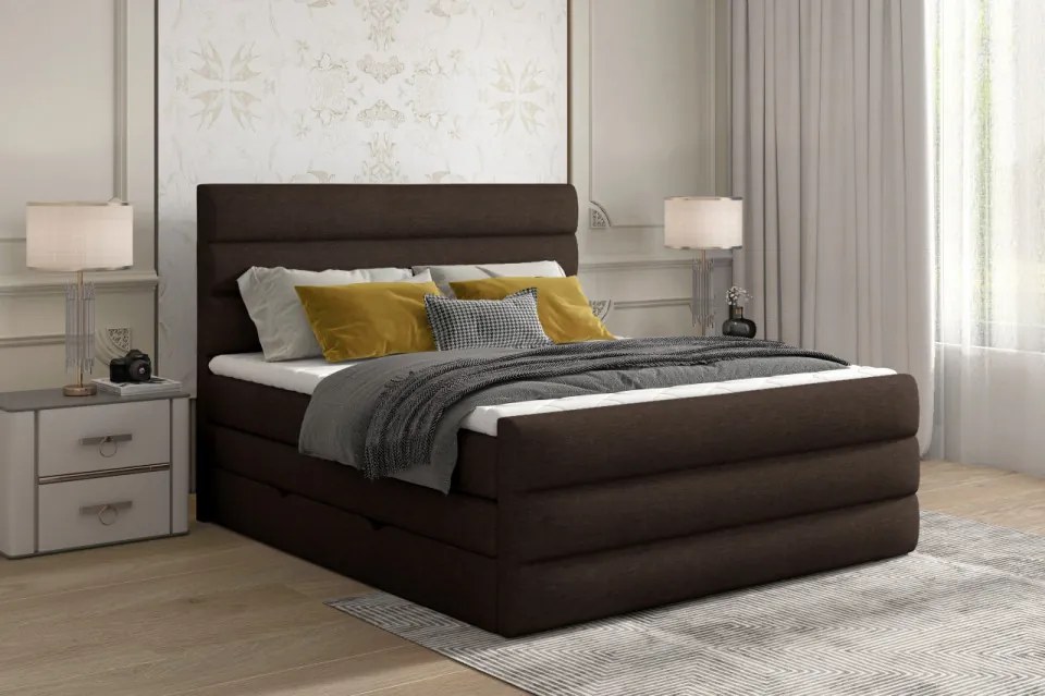 Pat tapitat, boxspring, cu spatiu pentru depozitare, 160x200 cm, Cande 162, Eltap (Culoare: Gri inchis piele)