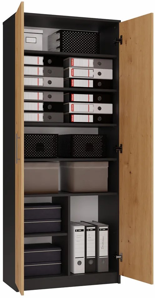 MIX Oliv 2D könyvespolc, irodai szekrény, 74x180x35 cm, antracit-tölgy