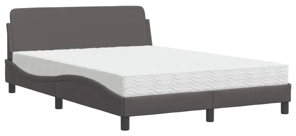 3208400 vidaXL Pat cu saltea, gri, 140x190 cm, piele ecologică