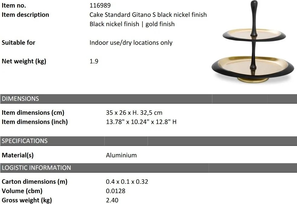 Suport prajituri, Doua platouri etajate design LUX Gitano S