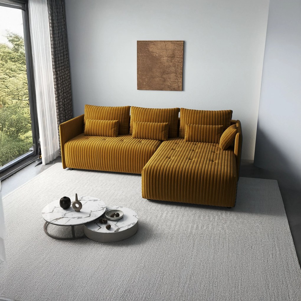 Colțar extensibil dumonde cu ladă de depozitare si sezut confortabil din spuma high-density, Malta Ambience Mustard II 235x185 cm