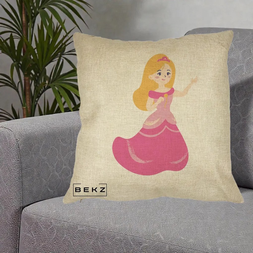Perna Personalizata Printesa Roz cu Microfon, 40x40 cm, Crem, Husa Detasabila, Perna Inclusa, BEKZ®