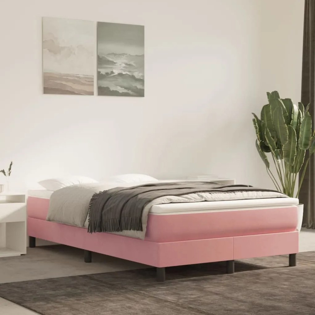 Cadru de pat box spring, roz, 120x200 cm, catifea