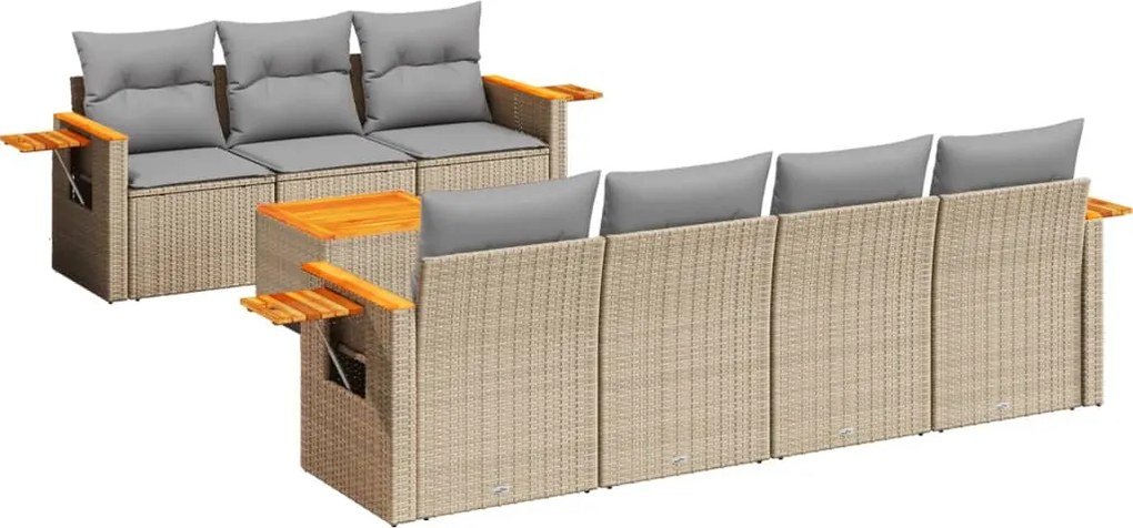 vidaXL Set canapele de grădină, 8 piese, cu perne, bej, poliratan